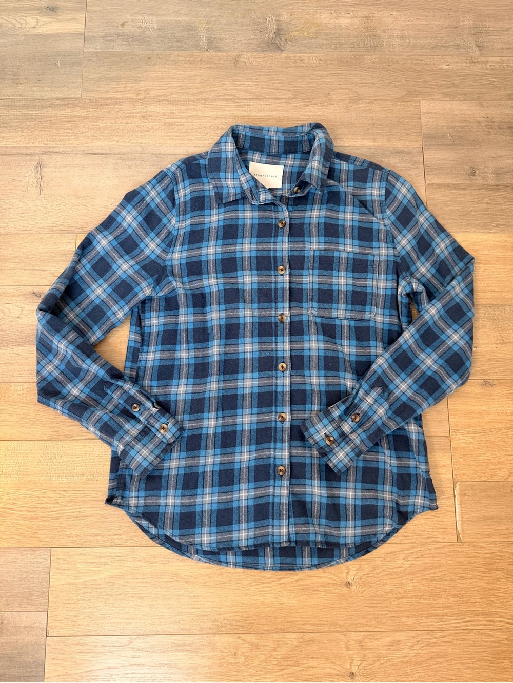 Women’s Blue Plaid Button-Up Shirt